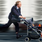 Businessman running with stroller